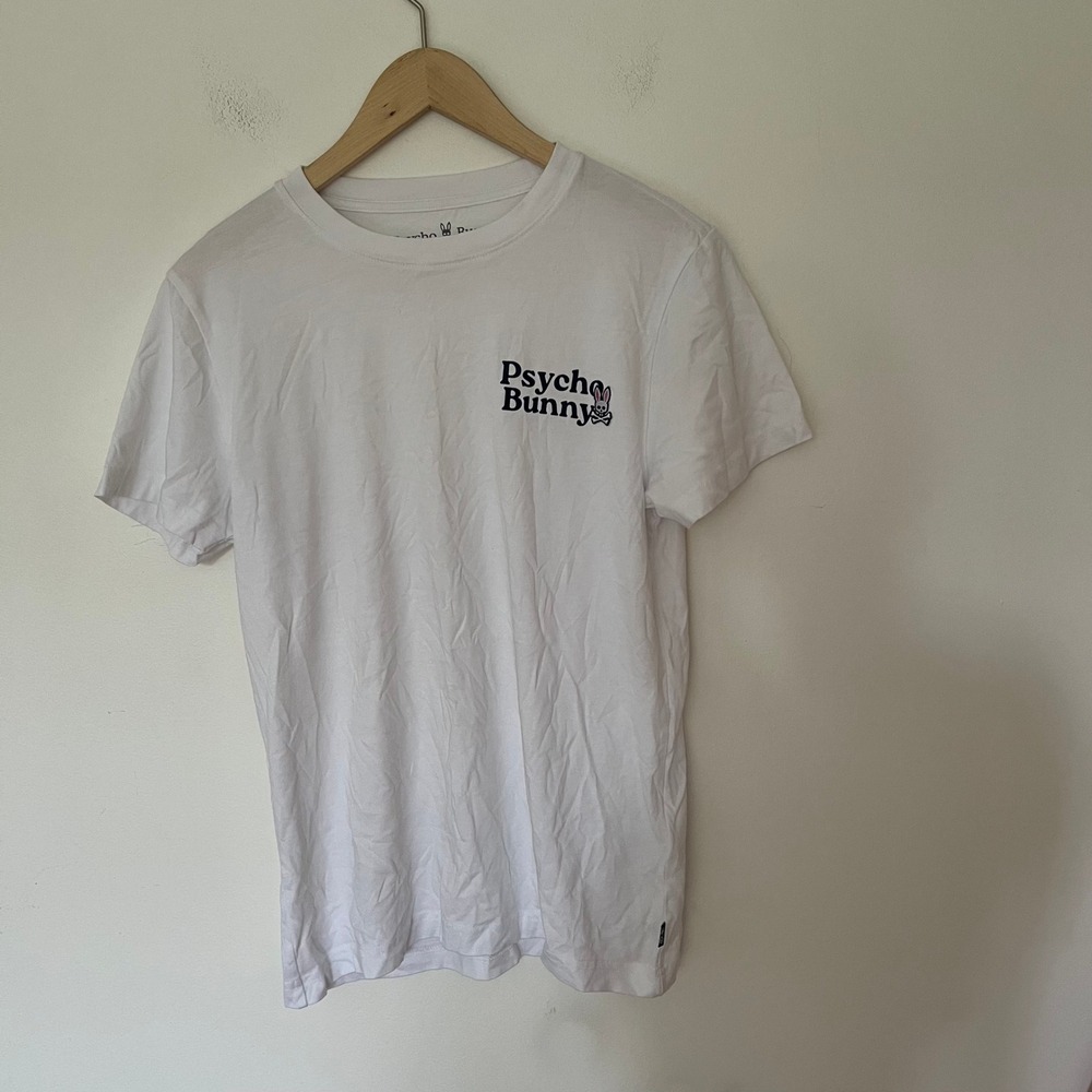 Psycho Bunny Mens White Pima Cotton Graphic Logo T-Shirt Size 3 S Short Sleeve